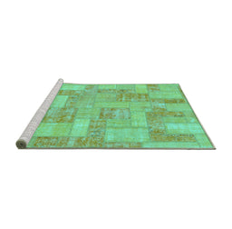 Sideview of Machine Washable Patchwork Turquoise Transitional Area Rugs, wshabs1513turq