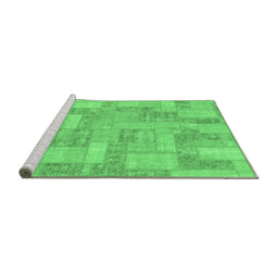 Sideview of Machine Washable Patchwork Emerald Green Transitional Area Rugs, wshabs1513emgrn