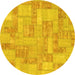 Round Machine Washable Patchwork Yellow Transitional Rug, wshabs1513yw