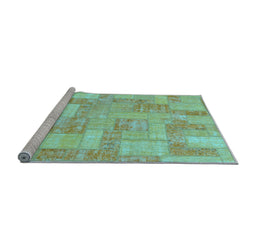 Sideview of Machine Washable Patchwork Light Blue Transitional Rug, wshabs1513lblu