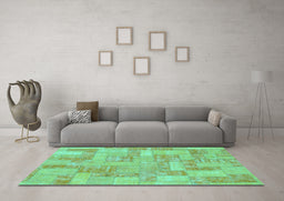 Machine Washable Patchwork Turquoise Transitional Area Rugs in a Living Room,, wshabs1513turq