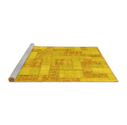 Sideview of Machine Washable Patchwork Yellow Transitional Rug, wshabs1513yw