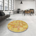 Round Machine Washable Abstract Orange Rug in a Office, wshabs1513