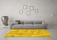 Machine Washable Patchwork Yellow Transitional Rug, wshabs1513yw