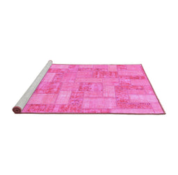 Sideview of Machine Washable Patchwork Pink Transitional Rug, wshabs1513pnk