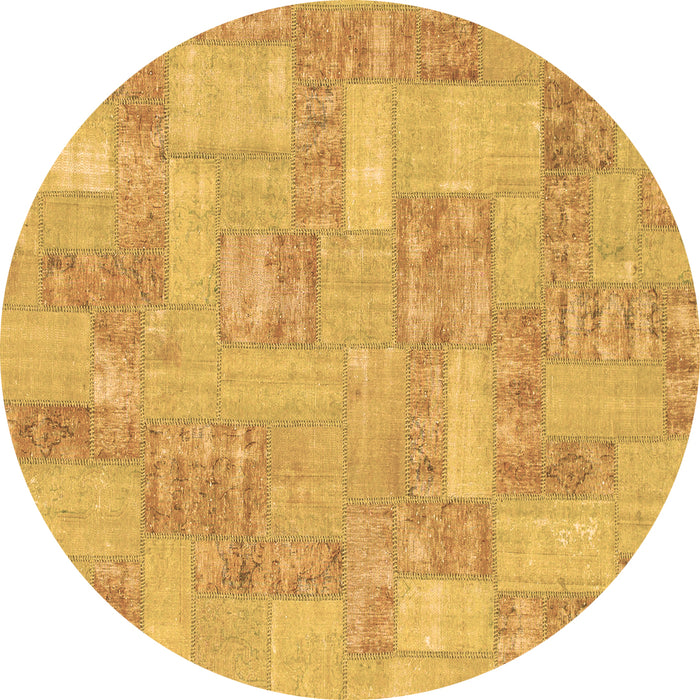 Round Patchwork Brown Transitional Rug, abs1513brn