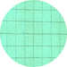 Round Machine Washable Solid Turquoise Modern Area Rugs, wshabs1514turq