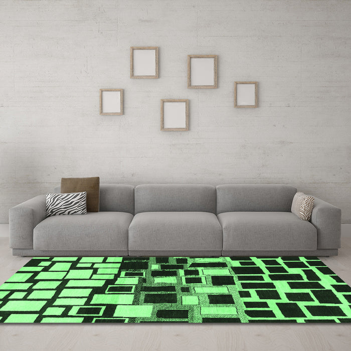 Machine Washable Abstract Emerald Green Modern Area Rugs in a Living Room,, wshabs1515emgrn
