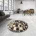 Round Machine Washable Abstract Charcoal Black Rug in a Office, wshabs1515