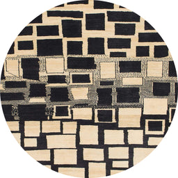 Round Abstract Charcoal Black Modern Rug, abs1515