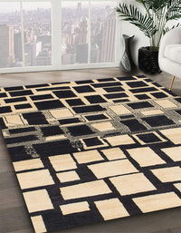 Abstract Charcoal Black Modern Rug, abs1515