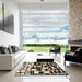 Square Machine Washable Abstract Charcoal Black Rug in a Living Room, wshabs1515