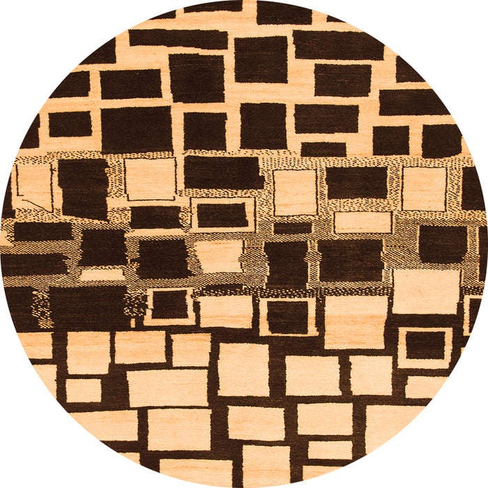 Round Machine Washable Abstract Orange Modern Area Rugs, wshabs1515org