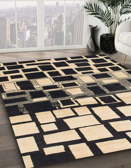 Abstract Charcoal Black Modern Rug in Family Room, abs1515