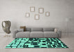 Machine Washable Abstract Turquoise Modern Area Rugs in a Living Room,, wshabs1515turq