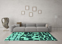 Machine Washable Abstract Turquoise Modern Rug, wshabs1515turq