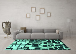 Machine Washable Abstract Turquoise Modern Area Rugs in a Living Room,, wshabs1515turq