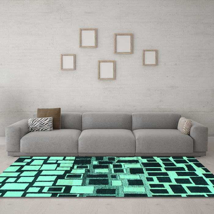 Machine Washable Abstract Turquoise Modern Area Rugs in a Living Room,, wshabs1515turq