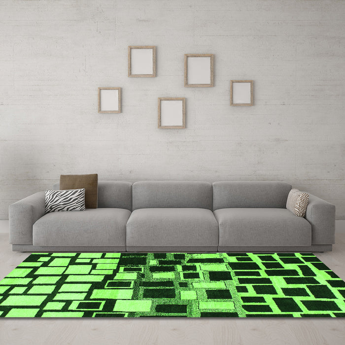 Machine Washable Abstract Green Modern Area Rugs in a Living Room,, wshabs1515grn