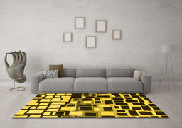 Machine Washable Abstract Yellow Modern Rug in a Living Room, wshabs1515yw