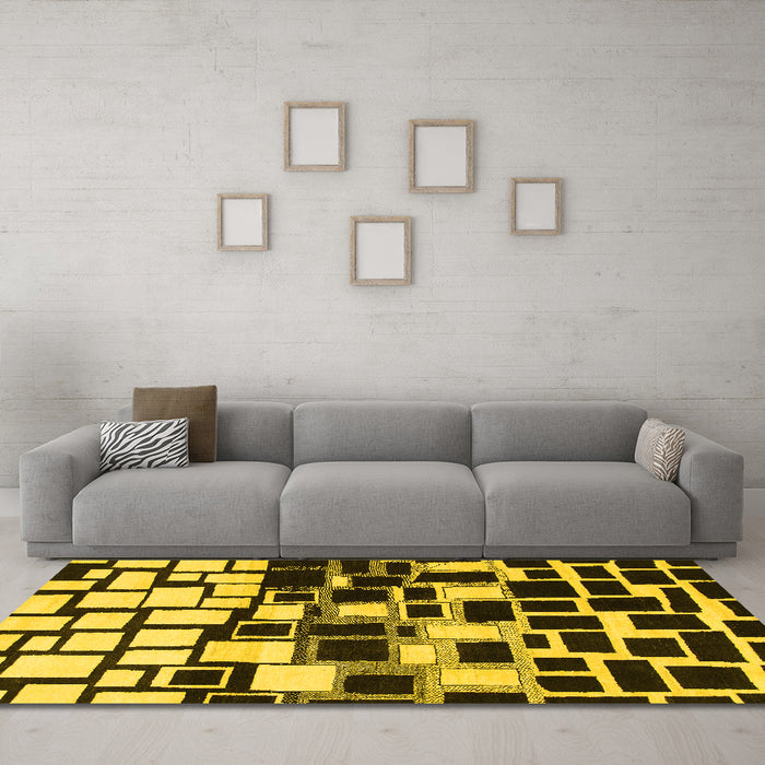 Machine Washable Abstract Yellow Modern Rug in a Living Room, wshabs1515yw