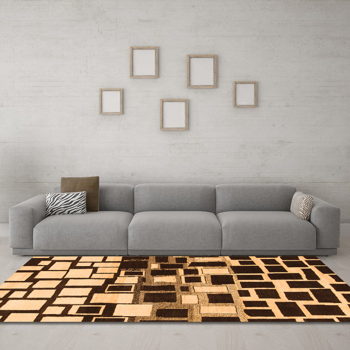 Machine Washable Abstract Orange Modern Area Rugs in a Living Room, wshabs1515org