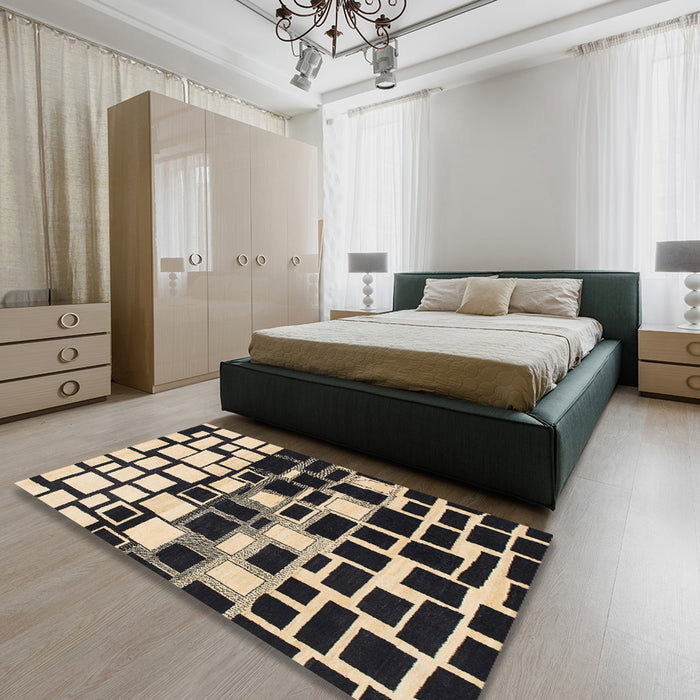 Machine Washable Abstract Charcoal Black Rug in a Bedroom, wshabs1515