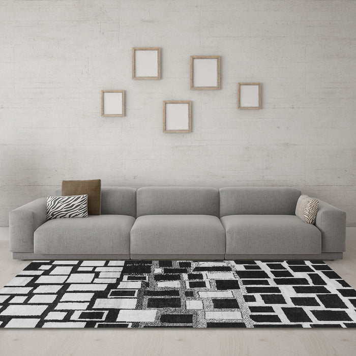 Machine Washable Abstract Gray Modern Rug in a Living Room,, wshabs1515gry