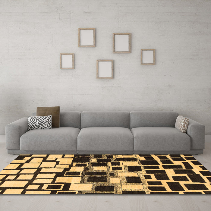 Machine Washable Abstract Brown Modern Rug in a Living Room,, wshabs1515brn