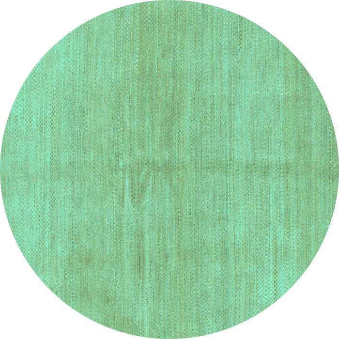 Round Machine Washable Abstract Turquoise Modern Area Rugs, wshabs1517turq
