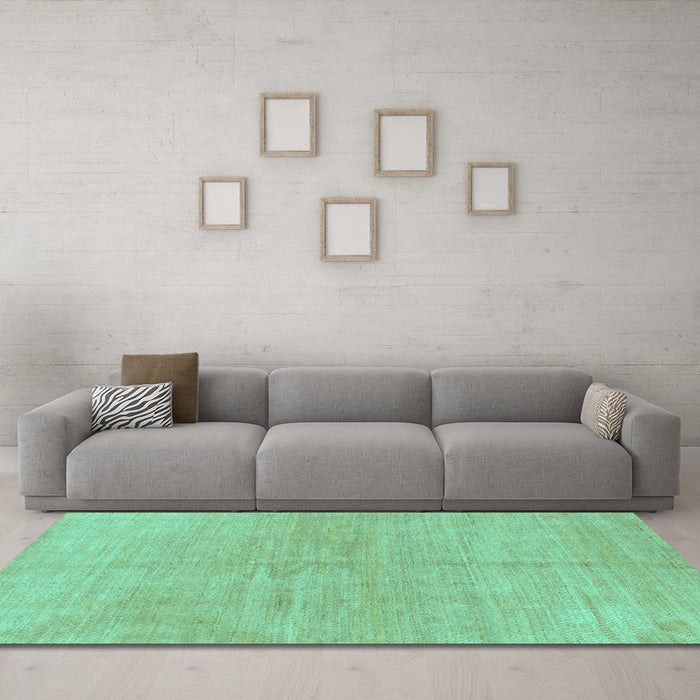 Machine Washable Abstract Turquoise Modern Area Rugs in a Living Room,, wshabs1517turq