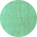 Round Machine Washable Abstract Turquoise Modern Area Rugs, wshabs1518turq