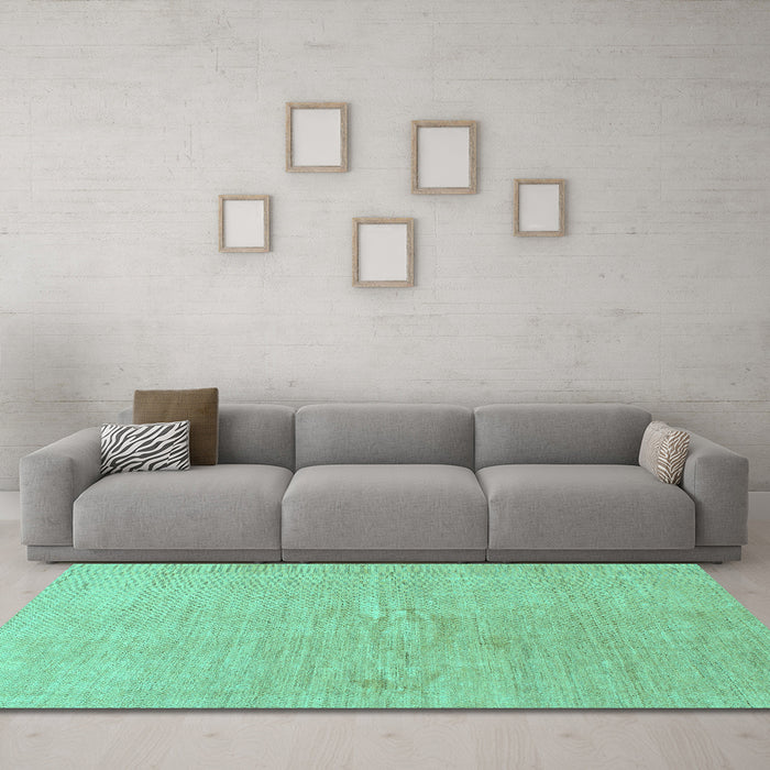 Machine Washable Abstract Turquoise Modern Area Rugs in a Living Room,, wshabs1518turq
