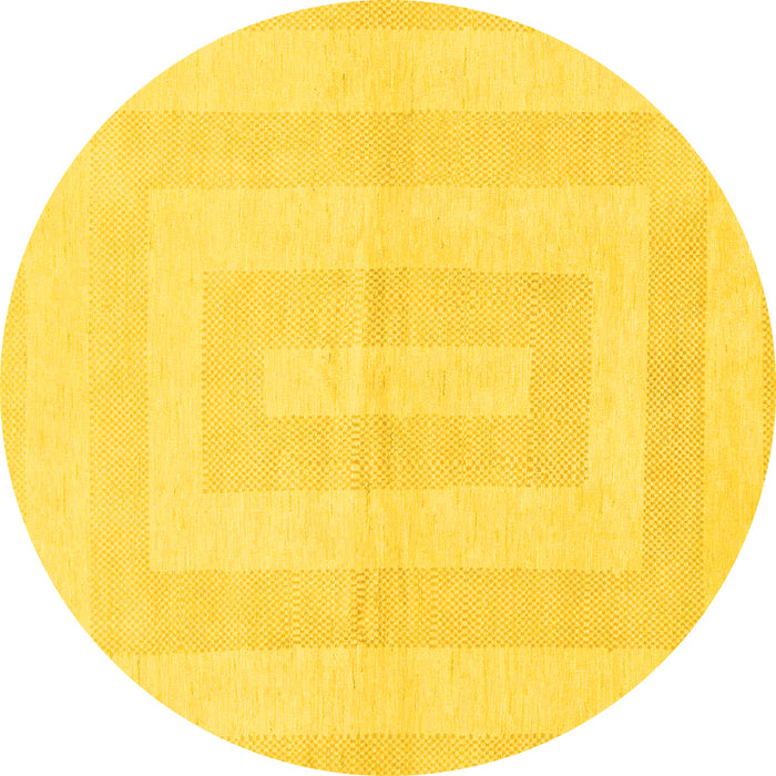 Round Machine Washable Solid Yellow Modern Rug, wshabs1519yw