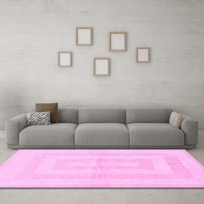 Machine Washable Solid Pink Modern Rug in a Living Room, wshabs1519pnk