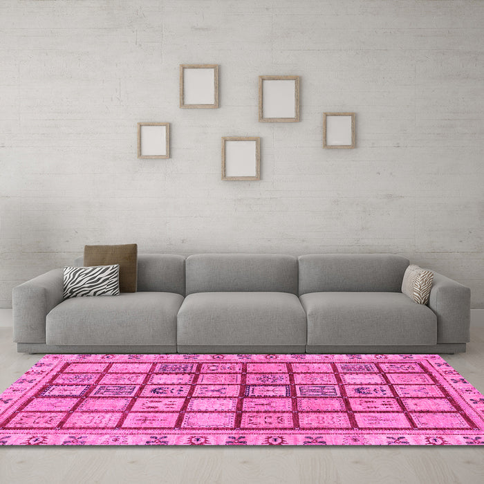 Machine Washable Abstract Pink Modern Rug in a Living Room, wshabs151pnk
