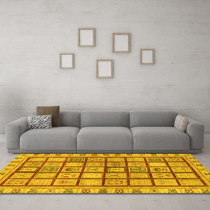 Machine Washable Abstract Yellow Modern Rug in a Living Room, wshabs151yw