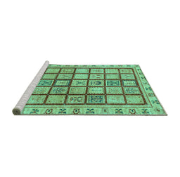Sideview of Machine Washable Abstract Turquoise Modern Area Rugs, wshabs151turq