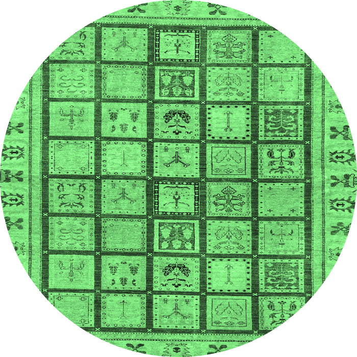 Round Machine Washable Abstract Emerald Green Modern Area Rugs, wshabs151emgrn