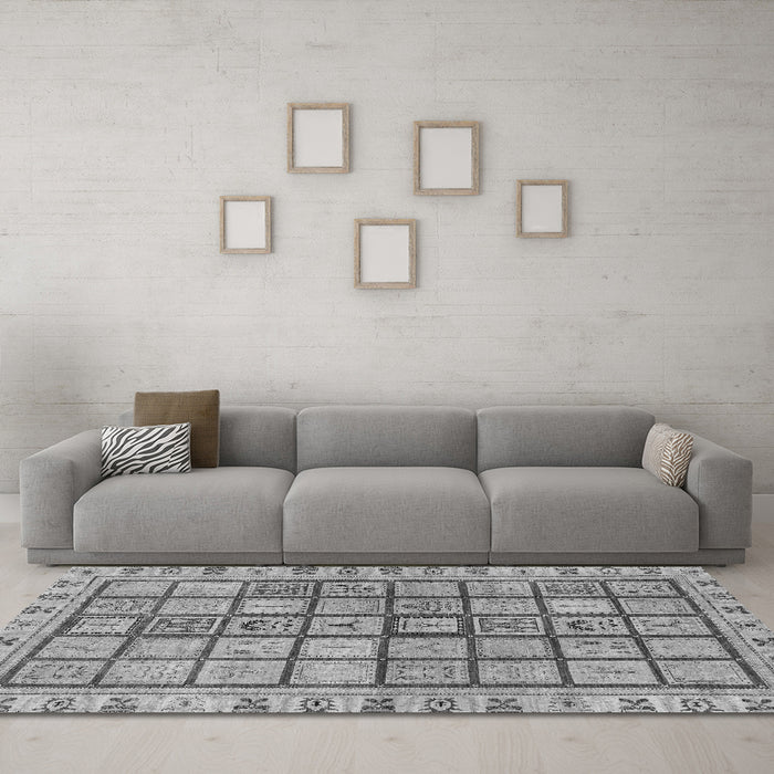 Machine Washable Abstract Gray Modern Rug in a Living Room,, wshabs151gry