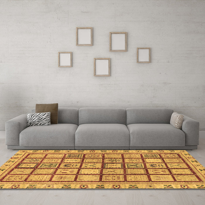 Machine Washable Abstract Brown Modern Rug in a Living Room,, wshabs151brn