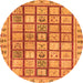 Round Machine Washable Abstract Orange Modern Area Rugs, wshabs151org