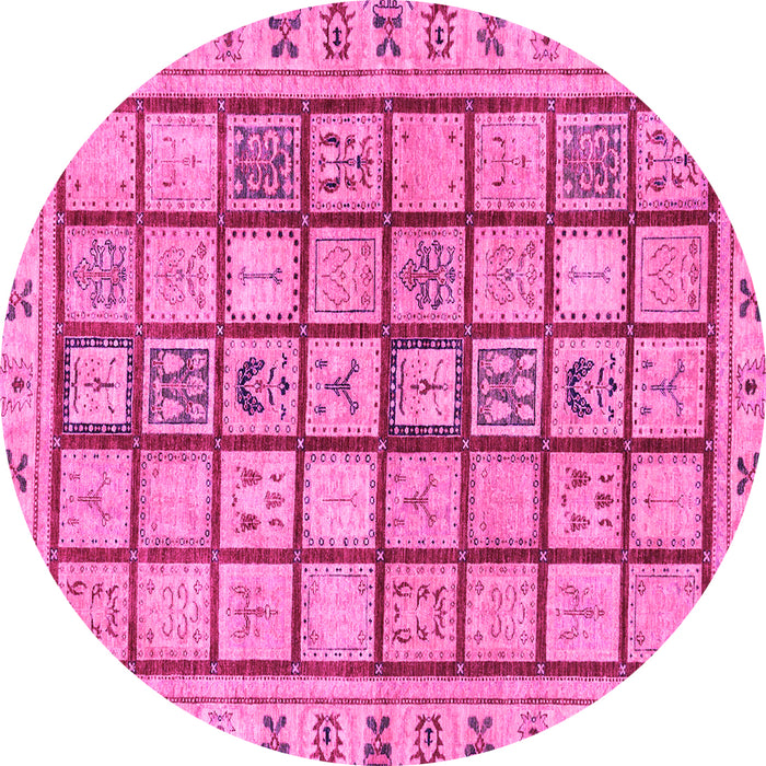 Round Machine Washable Abstract Pink Modern Rug, wshabs151pnk