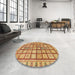 Round Machine Washable Abstract Red Rug in a Office, wshabs151