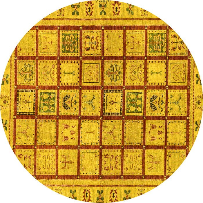 Round Machine Washable Abstract Yellow Modern Rug, wshabs151yw