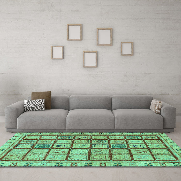 Machine Washable Abstract Turquoise Modern Area Rugs in a Living Room,, wshabs151turq