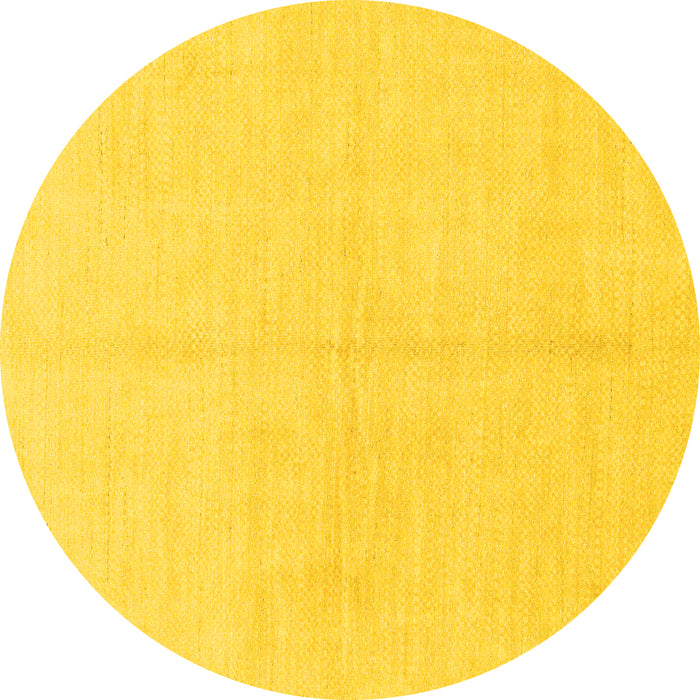 Round Machine Washable Solid Yellow Modern Rug, wshabs1520yw