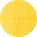 Round Machine Washable Solid Yellow Modern Rug, wshabs1520yw