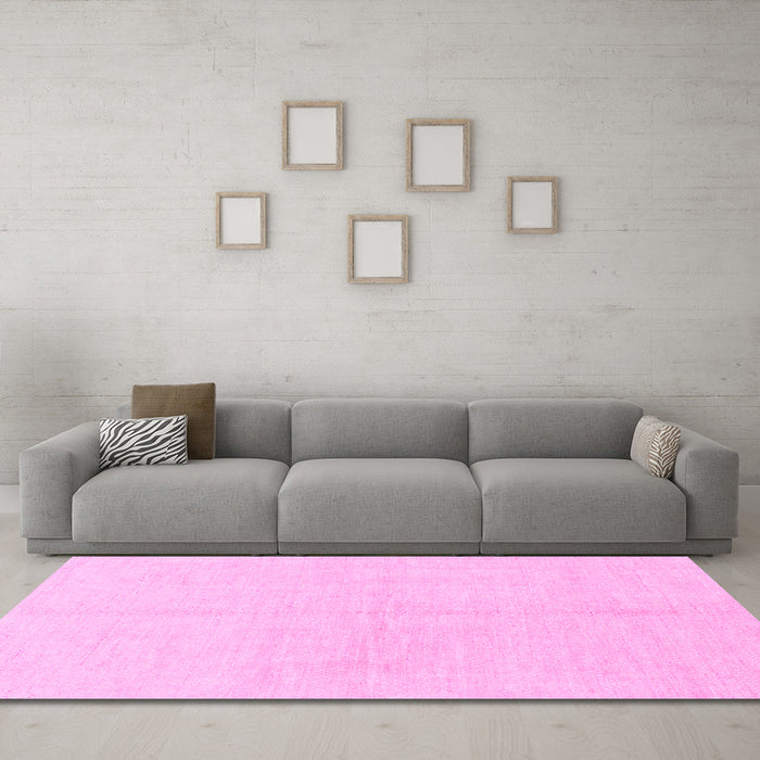 Machine Washable Solid Pink Modern Rug in a Living Room, wshabs1520pnk