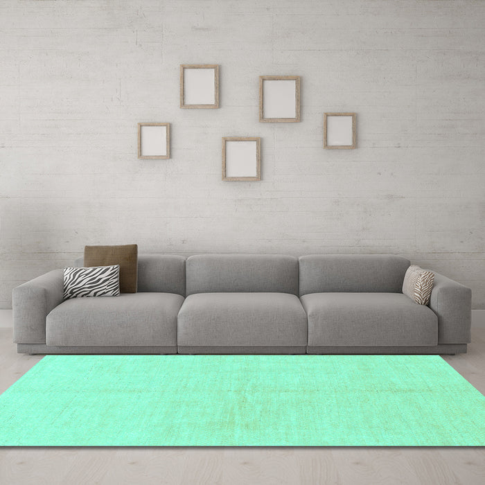 Machine Washable Solid Turquoise Modern Area Rugs in a Living Room,, wshabs1520turq